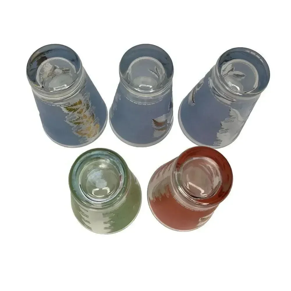 Bartlett Collins Vintage MCM Frosted Mist Glass Tumblers Gold‎ Leaf Set of 5